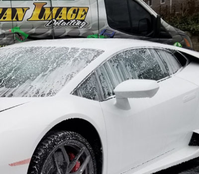 White Lamborghini foam bath.