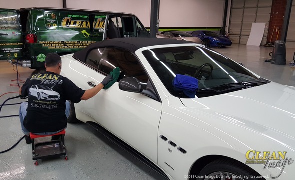 White Maserati detailing for car dealership.