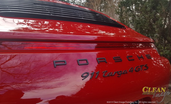 Back of red Porsche 911 Targa 4 GTS all cleaned!