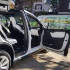 Mobile Detailing: White and black Tesla with freshly detailed interior.