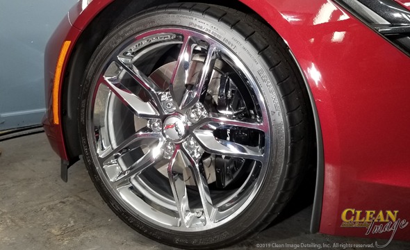 Red Corvette front chrome rim.
