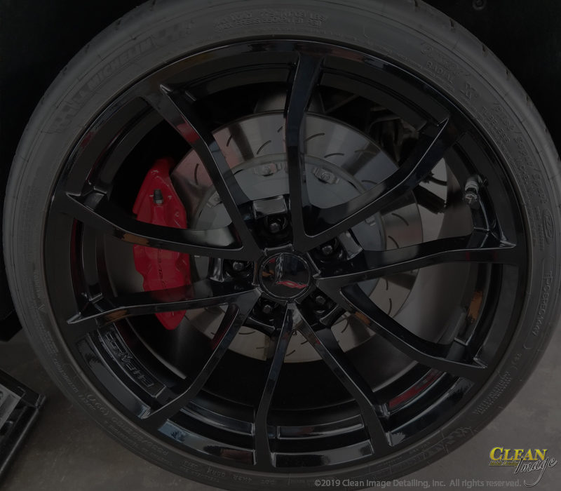 Mobile Detailing: Black Corvette Z06 rim detailed and protected with Ceramic Pro.